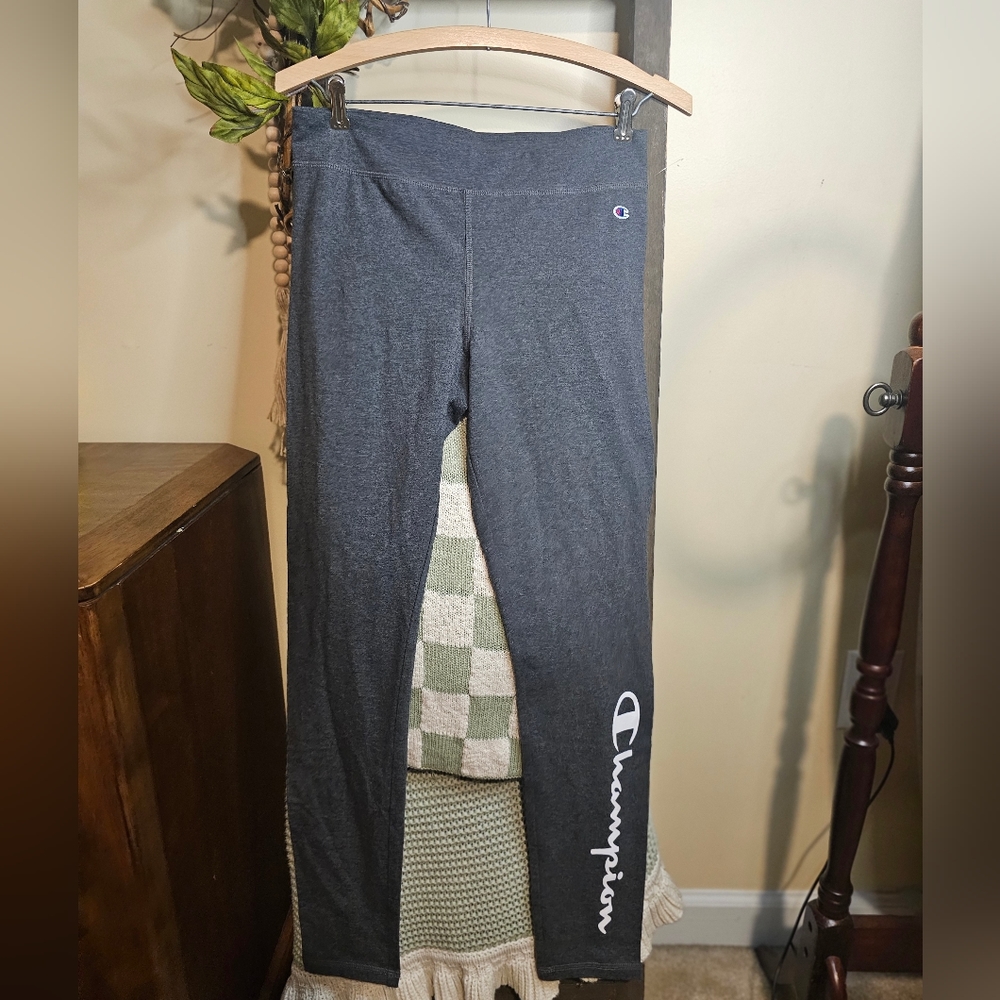 Champion Leggings Girls NWOT Granite Heather Side‎ Leg White Champion Logo